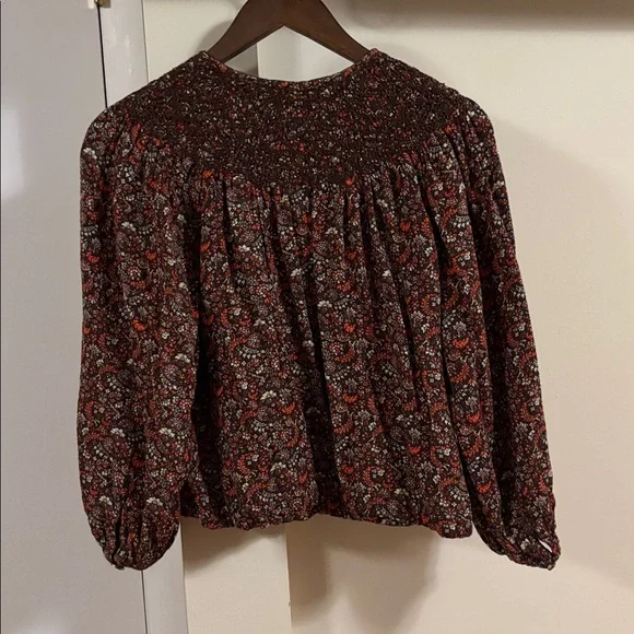 Lucky Brand smocked Paisley Blouse - Brown and Red - Picture 8 of 8